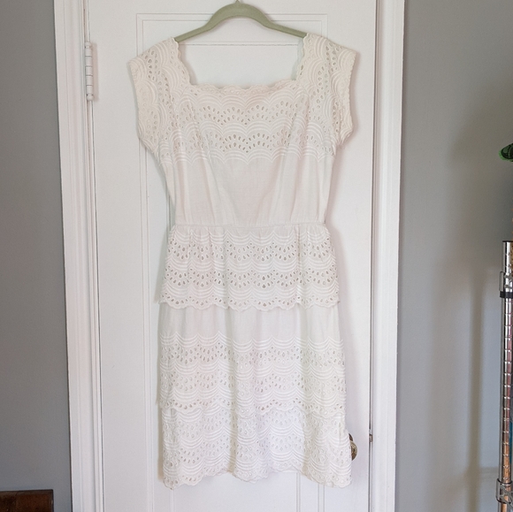 Women's 1950's Vintage white cotton lined lace dress xs/s EUC - Picture 7 of 16